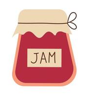 Berries jam in glass jar. Homemade. Vector flat illustration.