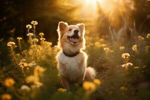 cute happy lying on the meadow outside, AI Generated photo