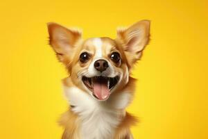 cute dog on yellow background, AI Generated photo