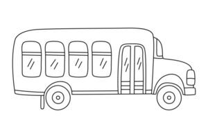 School bus hand drawn doodle illustration black outline. Back to school theme element vector