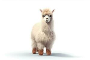 funny alpaca on white background, AI Generated photo