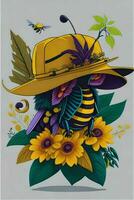 A detailed illustration of a Bee for a t-shirt design, wallpaper and fashion photo