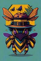A detailed illustration of a Bee for a t-shirt design, wallpaper and fashion photo