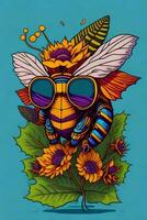 A detailed illustration of a Bee for a t-shirt design, wallpaper and fashion photo