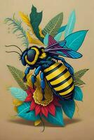 un detallado ilustración de un abeja para un camiseta diseño, fondo de pantalla y Moda foto
