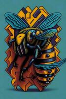 A detailed illustration of a Bee for a t-shirt design, wallpaper and fashion photo