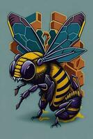 A detailed illustration of a Bee for a t-shirt design, wallpaper and fashion photo