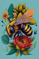 A detailed illustration of a Bee for a t-shirt design, wallpaper and fashion photo