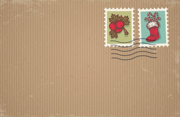 Vector illustration of a old craft paper with post stamp in vintage style.