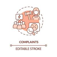 Complaints red concept icon. Unsatisfied customers. Law and legal issue abstract idea thin line illustration. Isolated outline drawing. Editable stroke vector