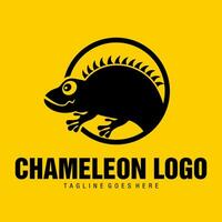 chameleon animal logo with circle on yellow background vector