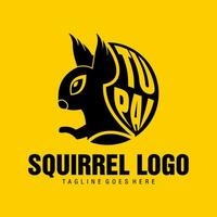 squirrel animal logo likes to eat acorns with a tail that says squirrel vector