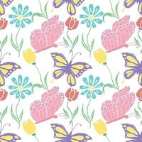 Seamless butterfly pattern. Drawn butterfly background vector