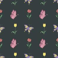 Seamless butterfly pattern. Drawn butterfly background vector
