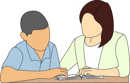 Engage in the joy of learning with a teacher and student reading book. Enhance your knowledge and bond through the power of literature. vector