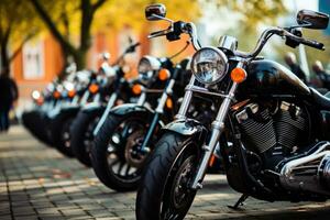 motorcycles parked on the motorcycles parking lot on gathering or event, AI Generated photo