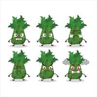 Celery cartoon character with various angry expressions vector