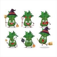 Halloween expression emoticons with cartoon character of celery vector