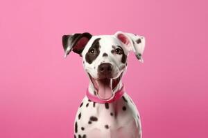 cute dog on pink background, AI Generated photo