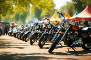 motorcycles parked on the motorcycles parking lot on gathering or event, AI Generated photo