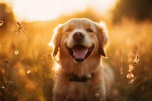 cute happy lying on the meadow outside, AI Generated photo