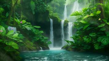 bellissimo cascata nel il tropicale giungla video animazione