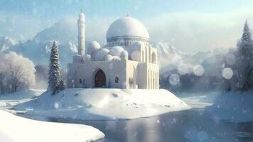 schön Moschee mit Winter Panorama Video Animation