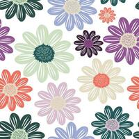 Large chamomile flowers on a white background create a seamless summer pattern for fashion textiles. Vector. vector