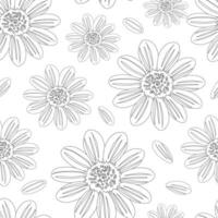 Large chamomile flowers on a white background create a seamless summer pattern for fashion textiles and coloring. Vector. vector