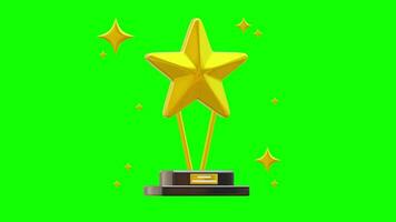 Estrela dourado troféu animação com verde tela fundo video