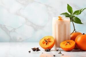 Persimmon, orange and ginger drink with yogurt, photo