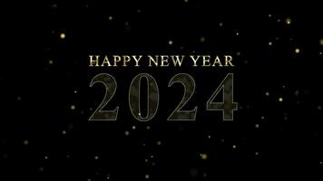 Lycklig ny år 2024 firande, gyllene text animering bakgrund video