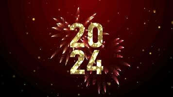contento nuovo anno 2024 celebrazione, d'oro testo animazione sfondo video