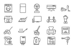 Home appliance icon set. icon related to household appliance. Containing washing machine, refrigerator, fan, vacuum cleaner, TV and more. Line icon style design. Simple vector design editable