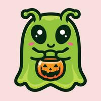 cute alien ghost celebrating halloween vector