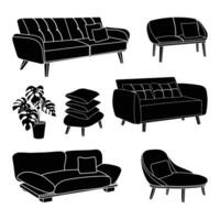 Simple linear icon of sofas for interior set vector