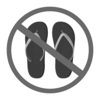 It is forbidden to enter with shoes. Cartoon style summer slate sandals crossed out in red. No shoes black and white. Take off your shoes before entering. vector