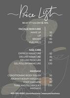 Price list for a beauty salon, massage parlor or nails art. Small business of beauty and cosmetic procedures in boho style gray vector