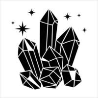 Large dark crystals and stars. Mysticism and esoteric simple icon vector