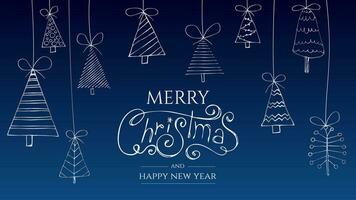 Merry Christmas banner or card. Happy new year Template with white christmas balls on classic blue background. Horizontal christmas poster, greeting cards, screen for website vector