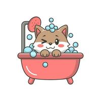 un encantador gatito baños en un vector ilustración