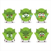 Savoy cabbage cartoon character with sad expression vector