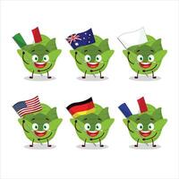 Savoy cabbage cartoon character bring the flags of various countries vector