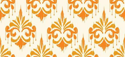 Motif ethnic handmade beautiful Ikat art print. Ethnic abstract floral orange color background art folk embroidery, Indian, Asia, Moroccan, Turkey, Damask and ogee style. printed fabric art ornament. vector