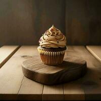 A homemade cupcake on a wooden board, Ai Generative photo