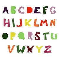 un conjunto de fuentes con roto agudo letras y el todo alfabeto. un color fuente hecho de agudo líneas. el letras son en inglés. vector ilustración. color colección