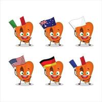 Slice of zapote cartoon character bring the flags of various countries vector