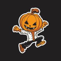 Pumpkin Headed Character Jumping in White Jacket vector