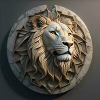 Lion Head with 3D carve and sculpture photo