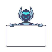 Robot holding blank poster banner or showing information vector